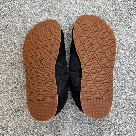 TEVA Shoes "ReEmber" Slip-on, Sz Women's 8, Black, Tan sole, White & Gold trim - Picture 3 of 5
